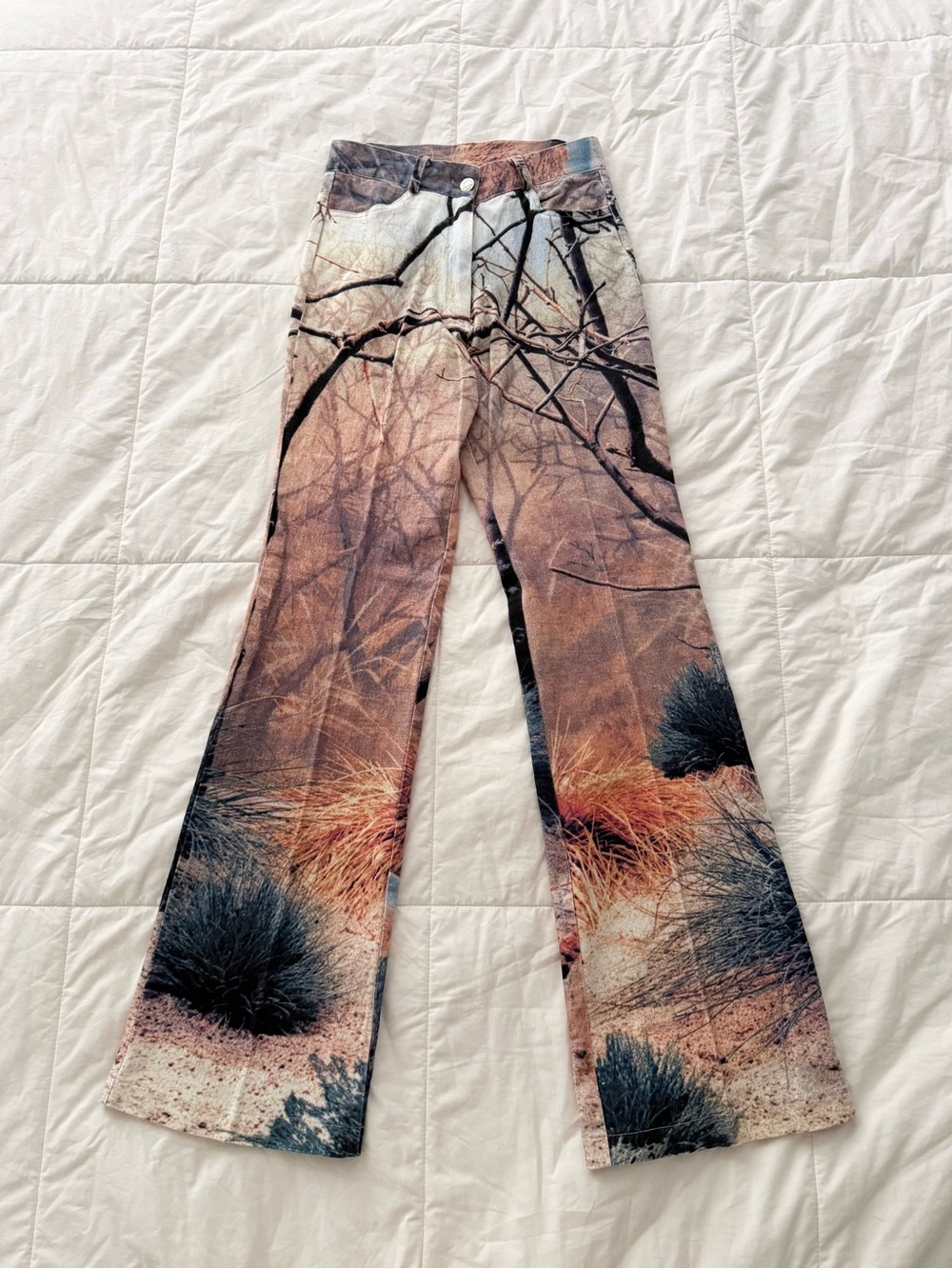 Vintage Y2K French Alessio desert print flared trousers.